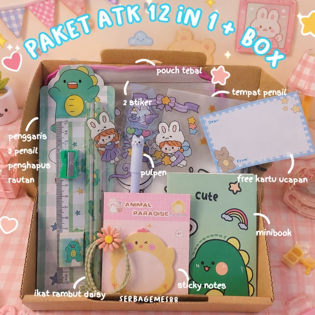serbagemes88 - SET ALAT TULIS 12 IN 1 LENGKAP / STATIONERY UNTUK  PERLENGKAPAN ALAT TULIS SEKOLAH / 