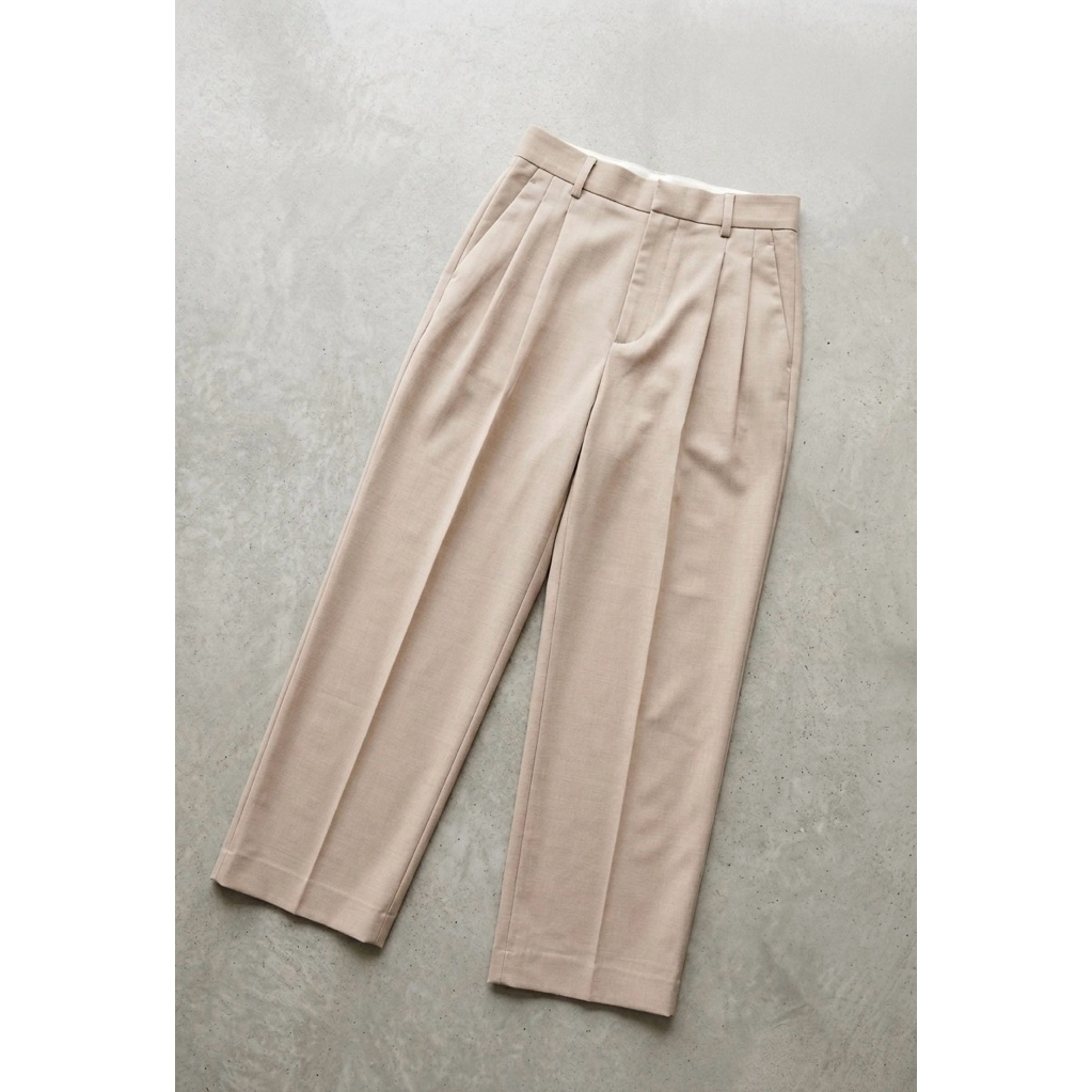 Highwaist Pleated Pants Trousers Beige Celana Wide Leg