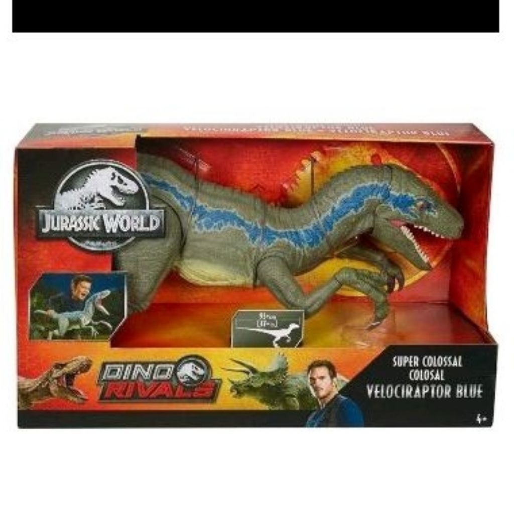 Jurassic world rivals super colossal velociraptor blue mattel