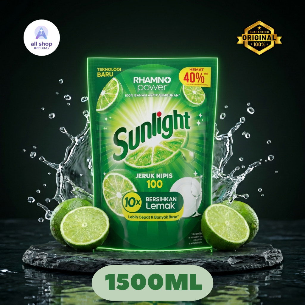 Sunlight Sabun Cuci Piring Jeruk Nipis 1500ml Ampuh Hilangkan Lemak & Bau Amis Original Murah Hemat