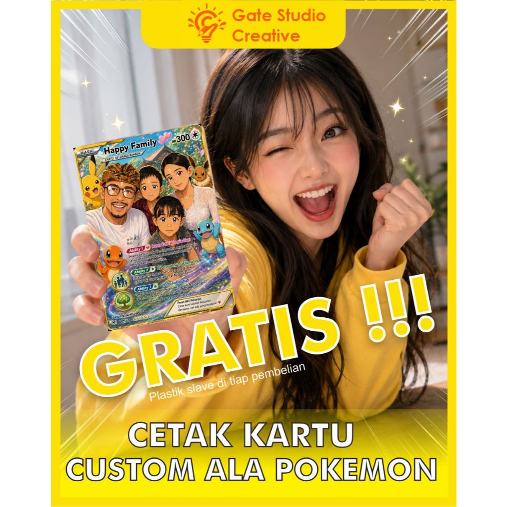 Custom Kartu Pokemon Dengan Foto Pribadi Langsung Cetak