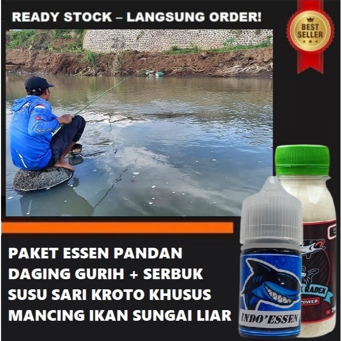 PAKET ESSEN PANDAN DAGING GURIH PLUS SERBUK SUSU SARI KROTO KHUSUS MANCING IKAN SUNGAI LIAR LELE MUJ