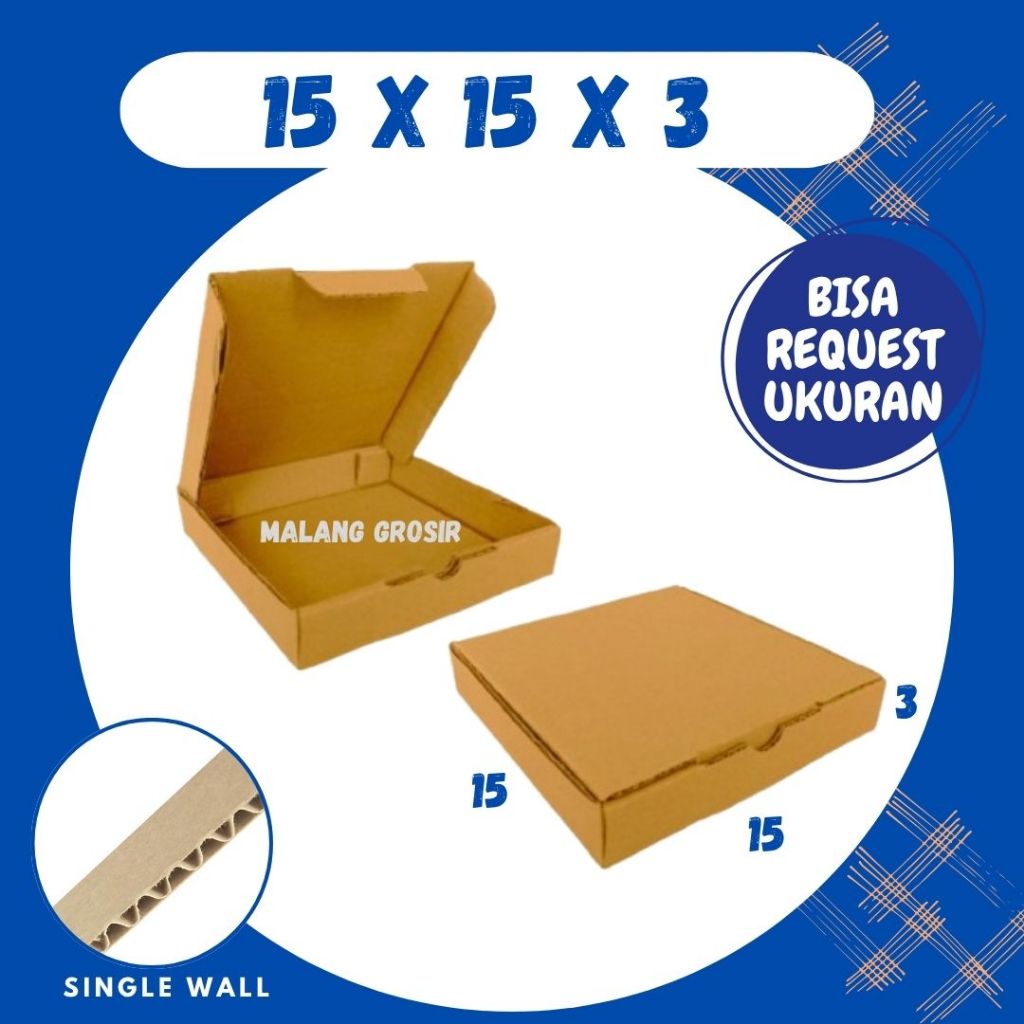 Box Packing 15x15x3 LD Kardus Kemasan Pizza Kotak Hampers Dus Hijab Mini Aksesoris