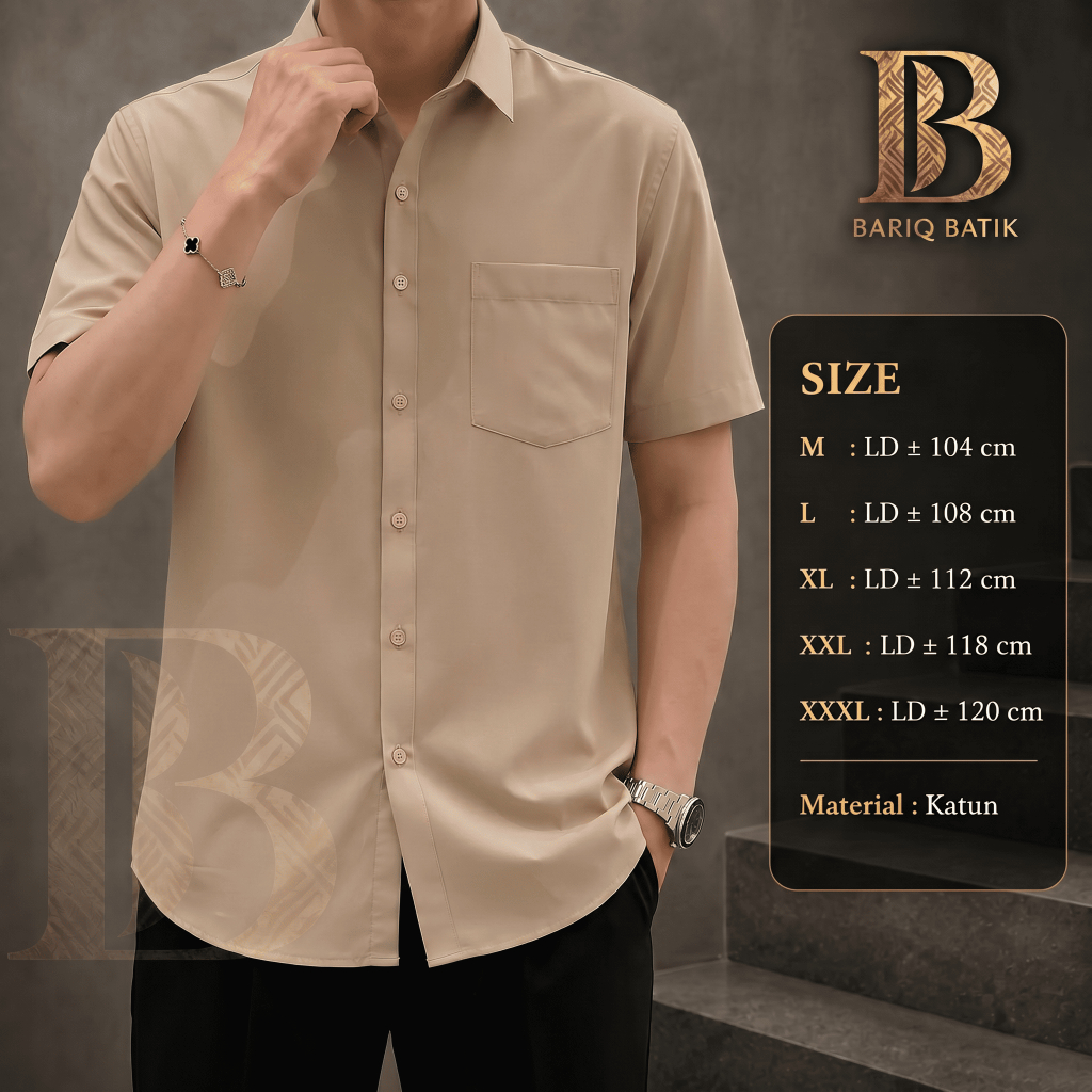 Bariq Batik  Hem Pria Polos Biru Lengan Pendek katun