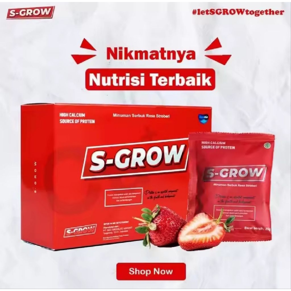 S-GROW – Suplemen Peninggi Badan Alami untuk Remaja & Dewasa  | Varian Strawberry S-GROW ORIGINAL