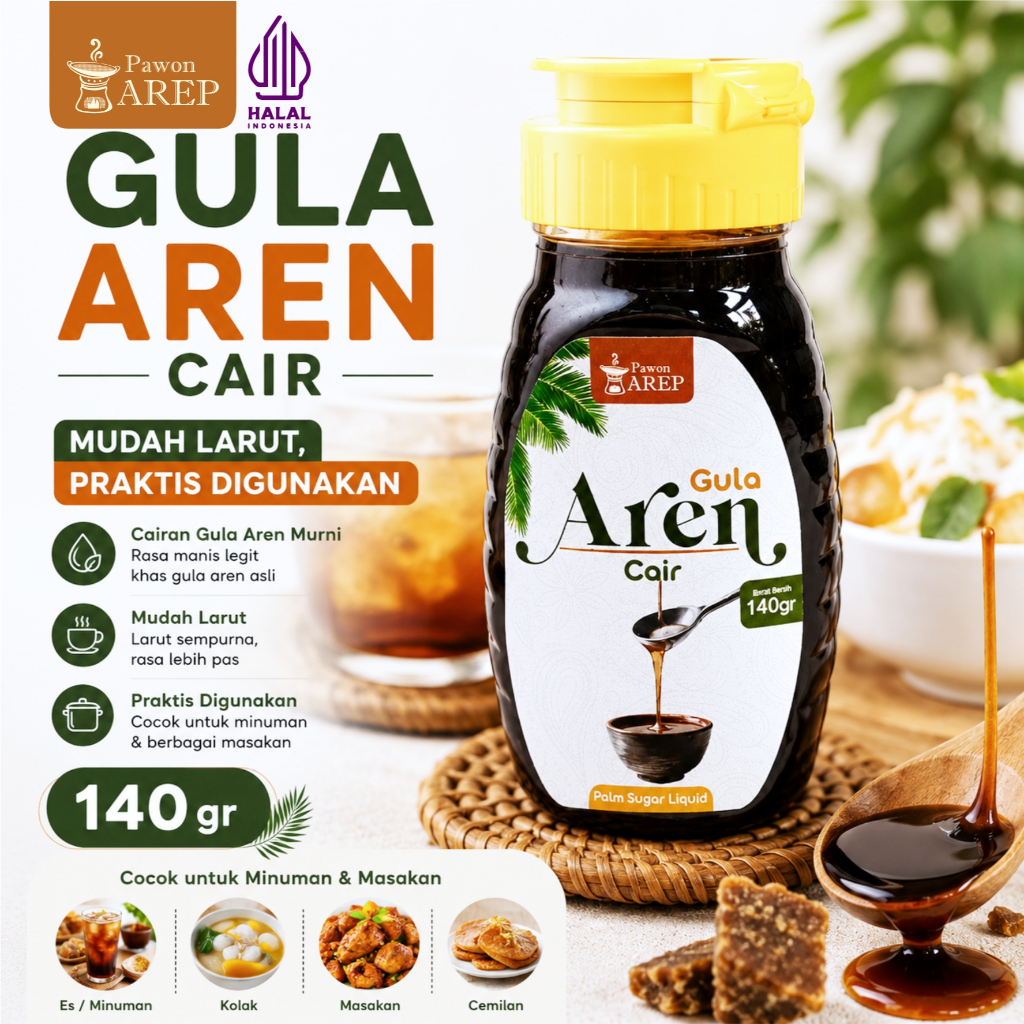 Gula Aren Cair Pawon Arep 140gr – Sirup Praktis untuk Minuman, Kopi Susu, Boba, Dessert & Masakan Ha