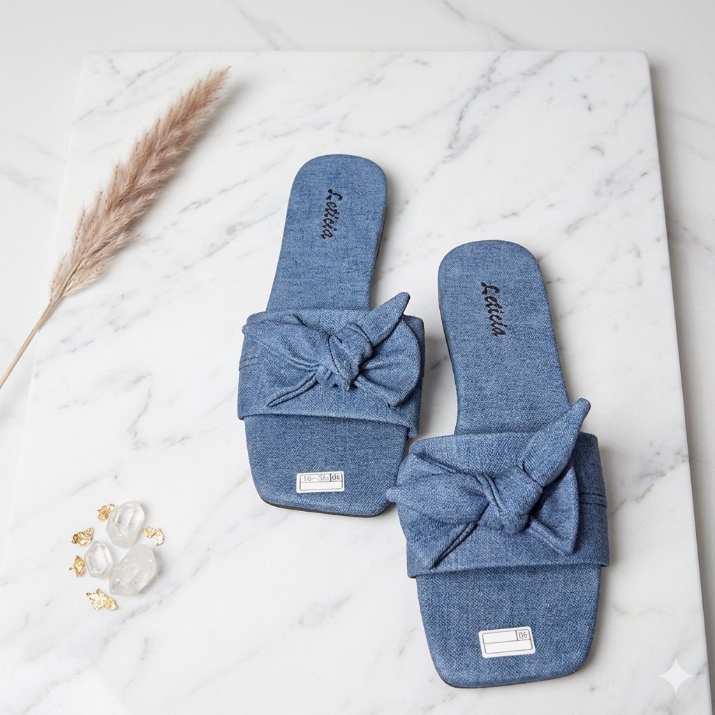 Leticia sandal slip on wanita dengan variasi pita- sandal wanita