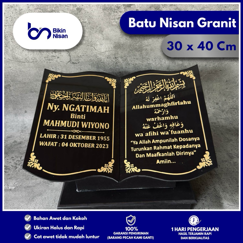 Batu Nisan Granit Ukuran 30x40 Cm | Model Buku Arab Doa| Batu nisan murah | Batu nisan makam