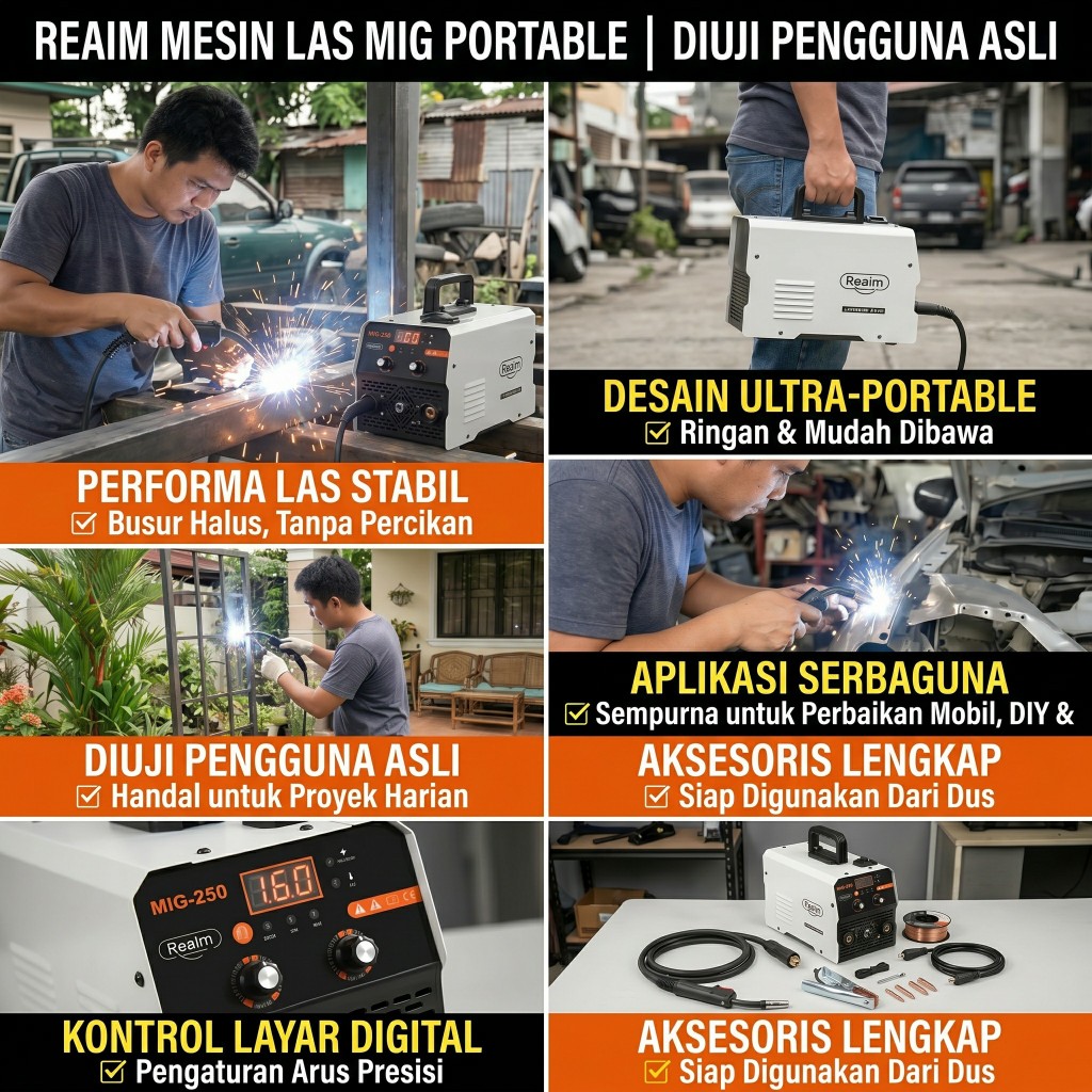 GROSIR REAIM Mesin Las 1200W & Tig Kabel Las MIG-250 Inverter las Mini Untuk Besi Portable Mesin Las