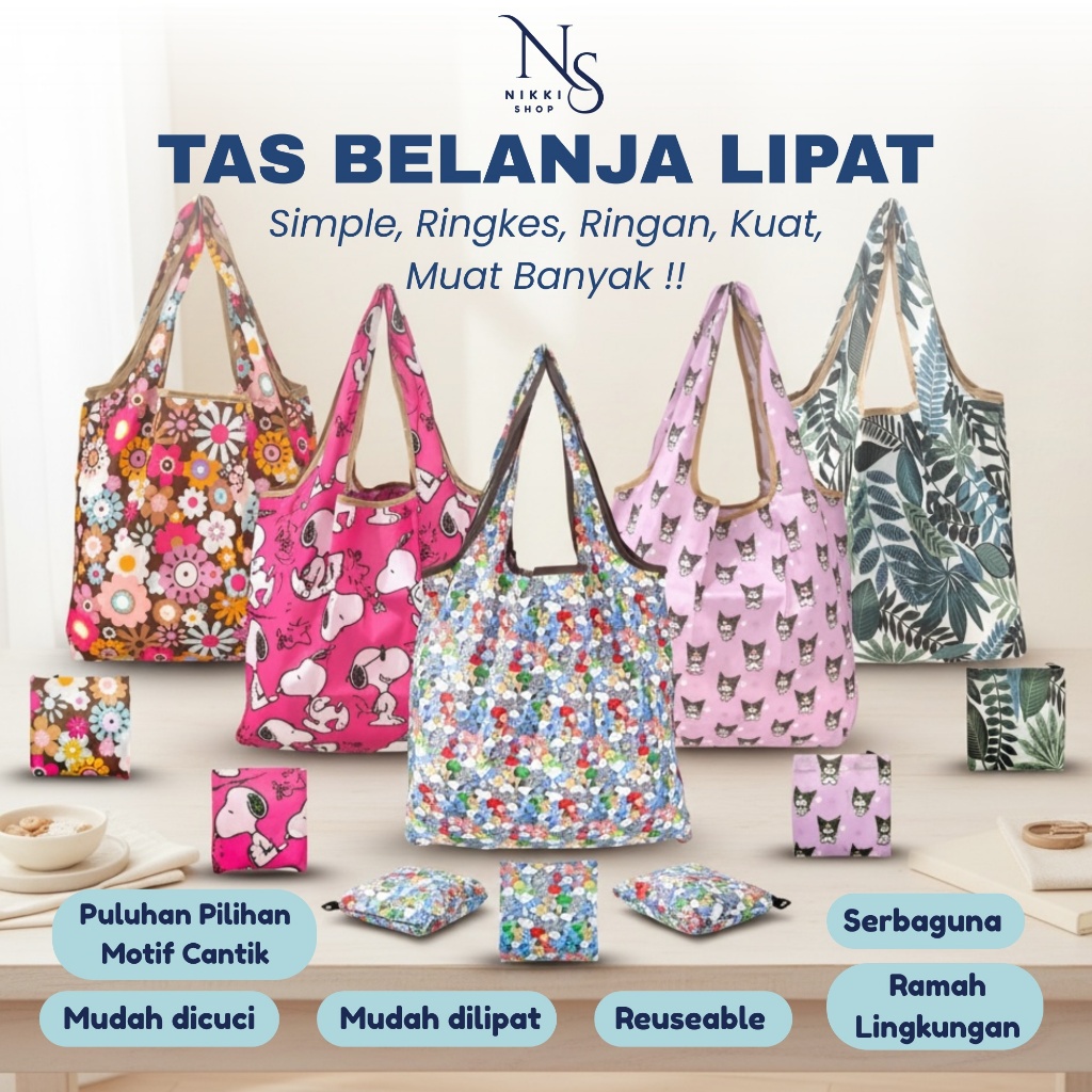 Tas Belanja Lipat Shopping Go Green Bag Travel Waterproof Anti Air Ramah Lingkungan Serbaguna Eco Fr