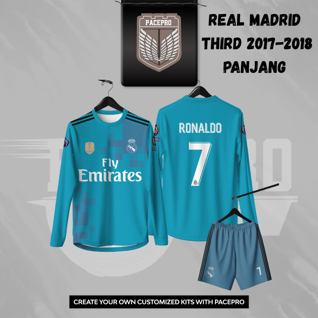 Jersey Bola REAL MADRID THIRD 2017-2018 PANJANG Free custom nama dan nomor untuk dewasa dan anak ana