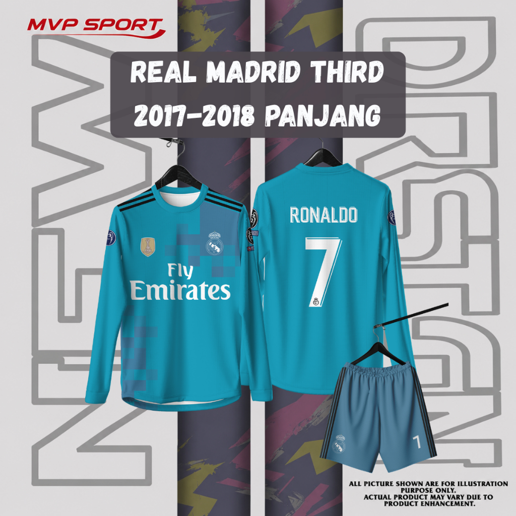 Jersey Bola REAL MADRID THIRD 2017-2018 PANJANG Free custom nama dan nomor untuk dewasa dan anak ana