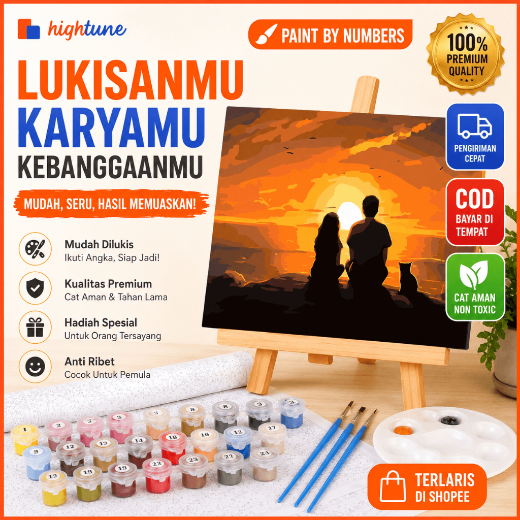 HIGHTUNE Paint by Numbers Dewi Bromo - Lukisan Kanvas Berangka dengan Bingkai Kayu 30x40cm, DIY Art 