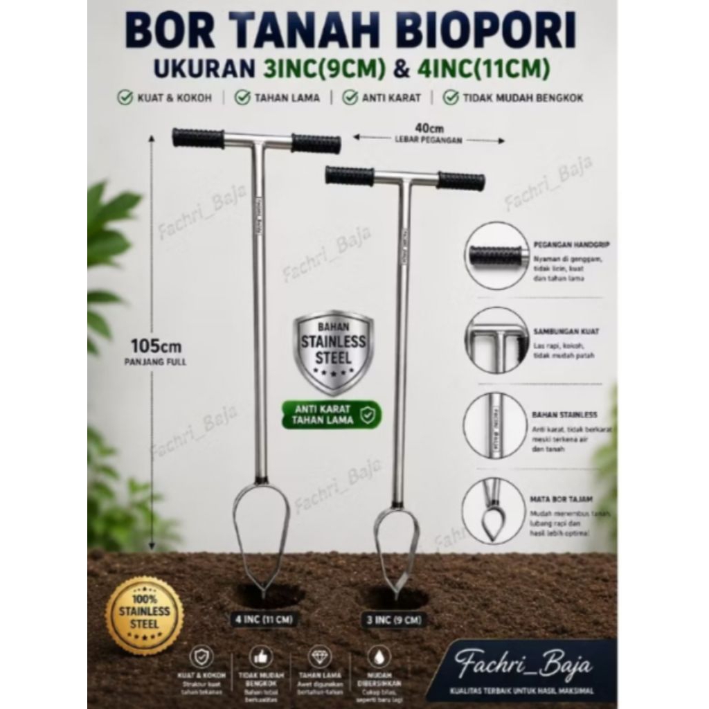 Bor tanah biopori (UK diameter 9/3inc dan 11/4inc) / bor biopori /bor lubang tanaman tanah / alat be