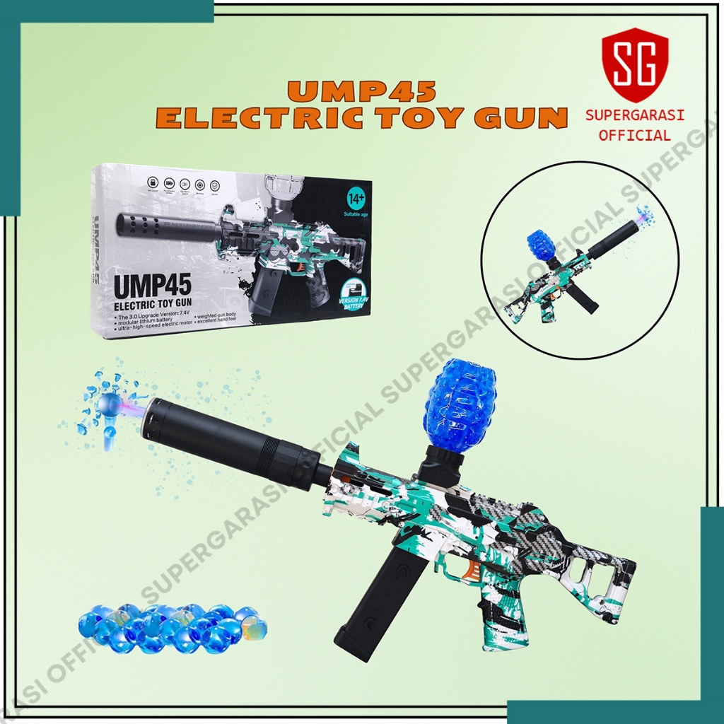 Mainan water beads UMP45 elektrik op 7.4v otomatis tembakan anak