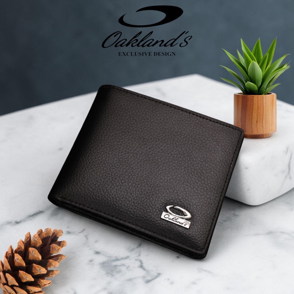 OAKLAND'S Dompet Kulit Pria Bahan Kulit Sapi Asli 3 Slot Uang Extra Slot Kartu Hitam Cokelat KJ 03D