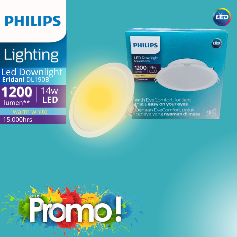 Philips LED Downlight Eridani 14 Watt Warna Cahaya Putih-Kekuningan Warm White (3000K) Hemat Energi 