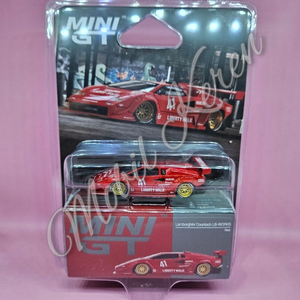 Diecast Mini GT Blister TSM Model Lamborghini Countach LB-Works red Ban karet