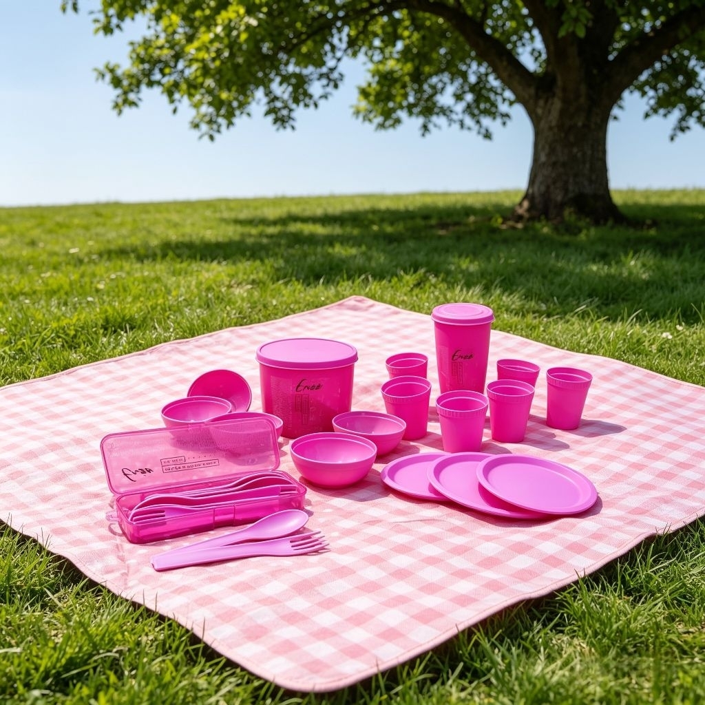 (Dapat Semua) Alat Makan Piknik Keluarga Kemping Camping Picnic Cutlery Set Piring Mangkuk Gelas Sen