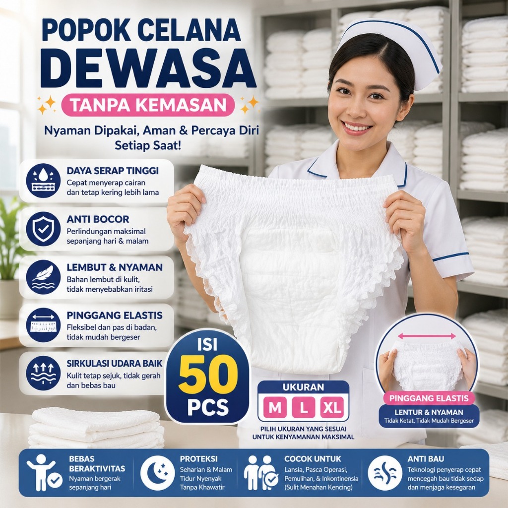Popok Dewasa Tipe Celana|Isi 50 Pcs|Murah Berkualitas|Daya Serap Tinggi|Anti Bocor|Diapers Adult|Dia