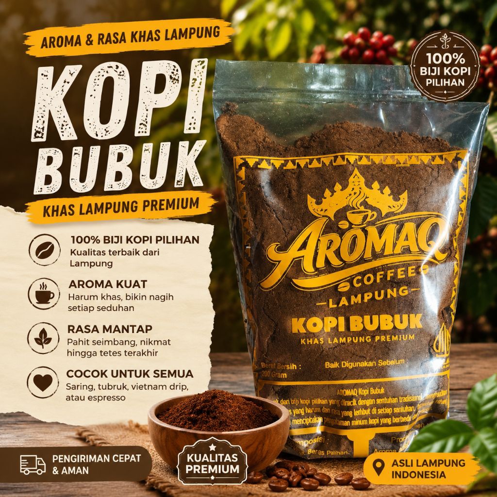 Kopi Robusta Lampung Bubuk 200 Gram | Kopi Asli Lampung Premium AROMAQ