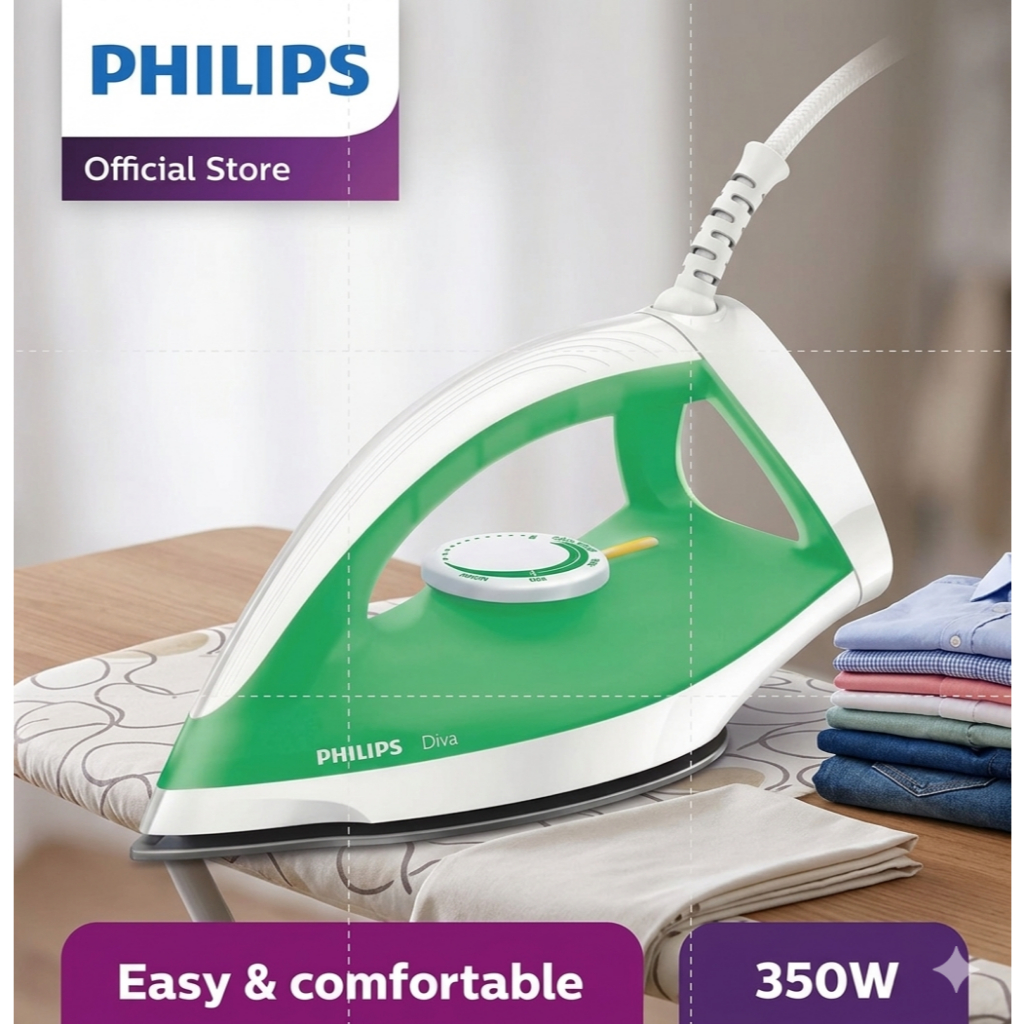 Philips Setrika Listrik GC-122/77 Hijau Original GC122 GC122/77 Anti Lengket Tahan Lama Garansi GC 1