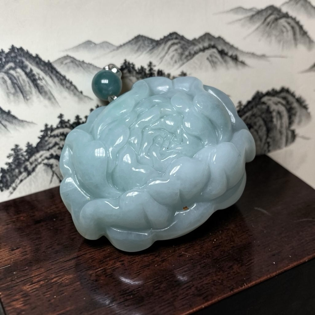 [Certified] - Blue Peonies Jade Pendant Natural Jadeite Jade
