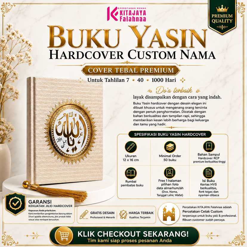 Buku Yasin Hardcover Custom Nama – Cover Tebal Premium | Buku Yasin Tahlilan 7 Hari 40 Hari 1000 Har