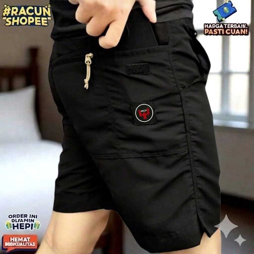 Celana pendek pria outdoor bahan premium sporty celana hiking outdoor saku resleting