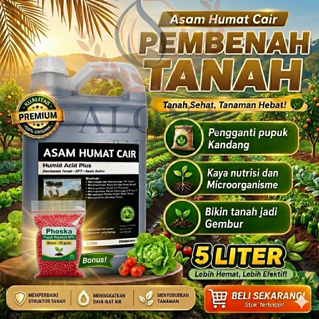 Asam Humat Cair Kemasan 5 Liter. Pupuk Cair Asam Humat. Pupuk Pembenah Tanah