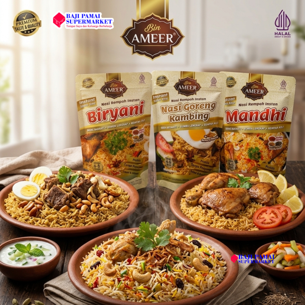 Nasi Rempah Instan Bin Ameer - 350gr Nasi Kebuli // Nasi Briyani // Nasi Mandhi // Nasi Kabsah // Na