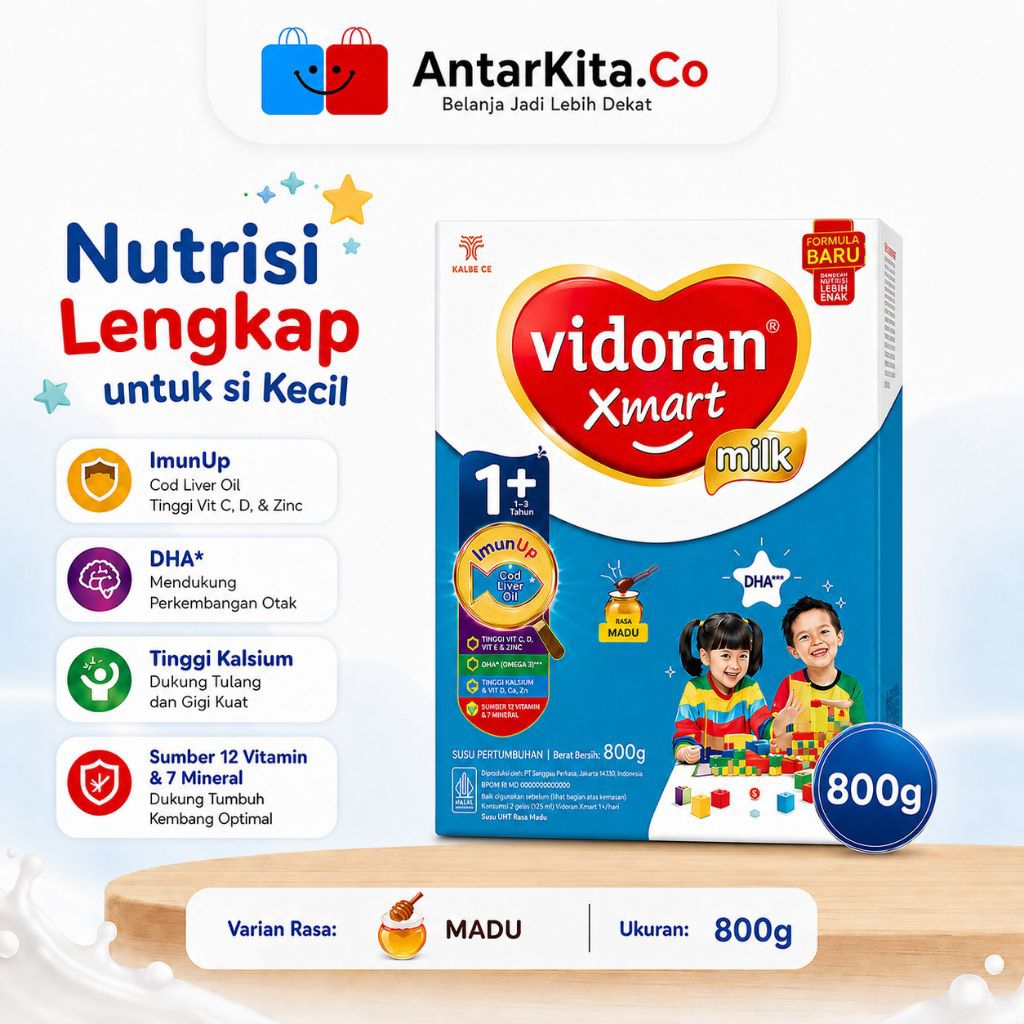 Vidoran Xmart 1+ Madu 800gr Susu Formula Untuk Pertumbuhan Bayi