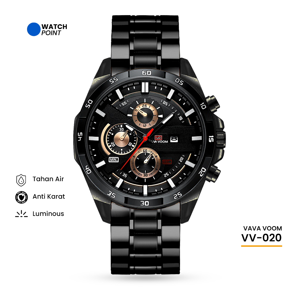 WATCHPOINT VV-020 | VAVA VOOM Jam tangan Pria Anti Air Stainless Steel kalender Original Arloji Cowo