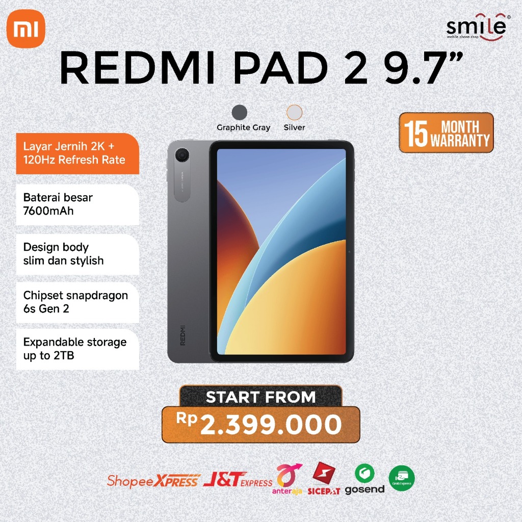 Redmi Pad 2 9.7 Tablet 2K 120Hz Snapdragon 6s Gen 2 Garansi Resmi