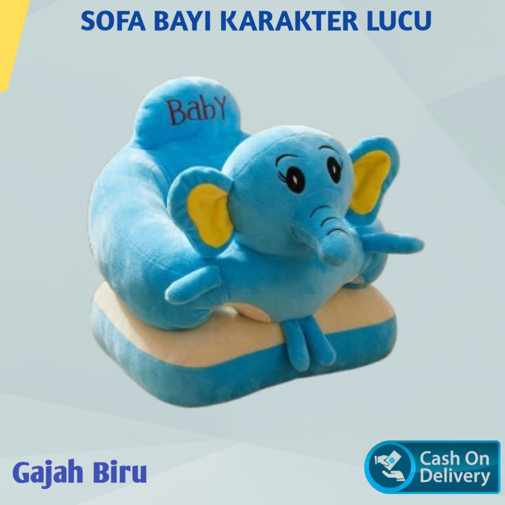Sofa Bayi Karakter Gajah Biru Lucu Bantal Duduk Plush Motif Gajah