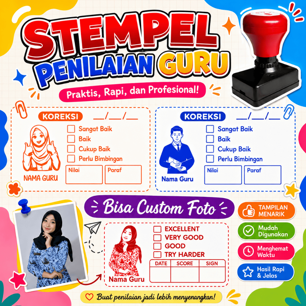 {TERMURAH} Stempel Nilai Guru/ Custom Foto/ Stempel Sekolah / Stempel Guru / Custom Warna