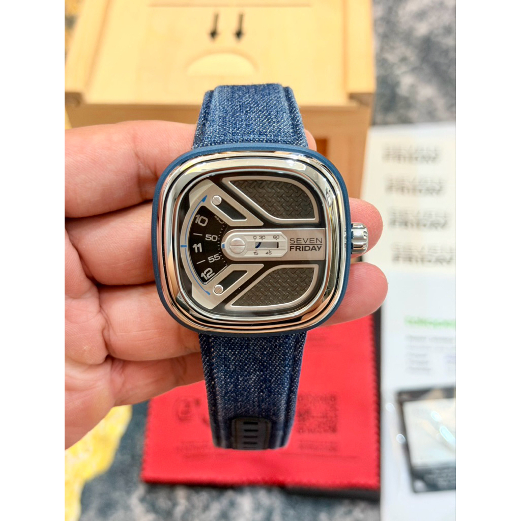 SEVENFRIDAY M1B/01 AKA URBAN EXPLORER Series Automatic Blue Denim Leather strap