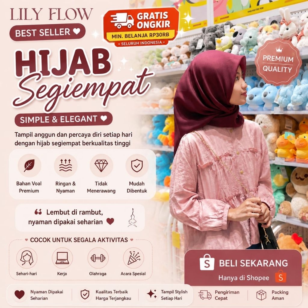 BEST SELLER!! Hijab Segi Empat Paris Jadul LILY FLOW || Paris VIRAL