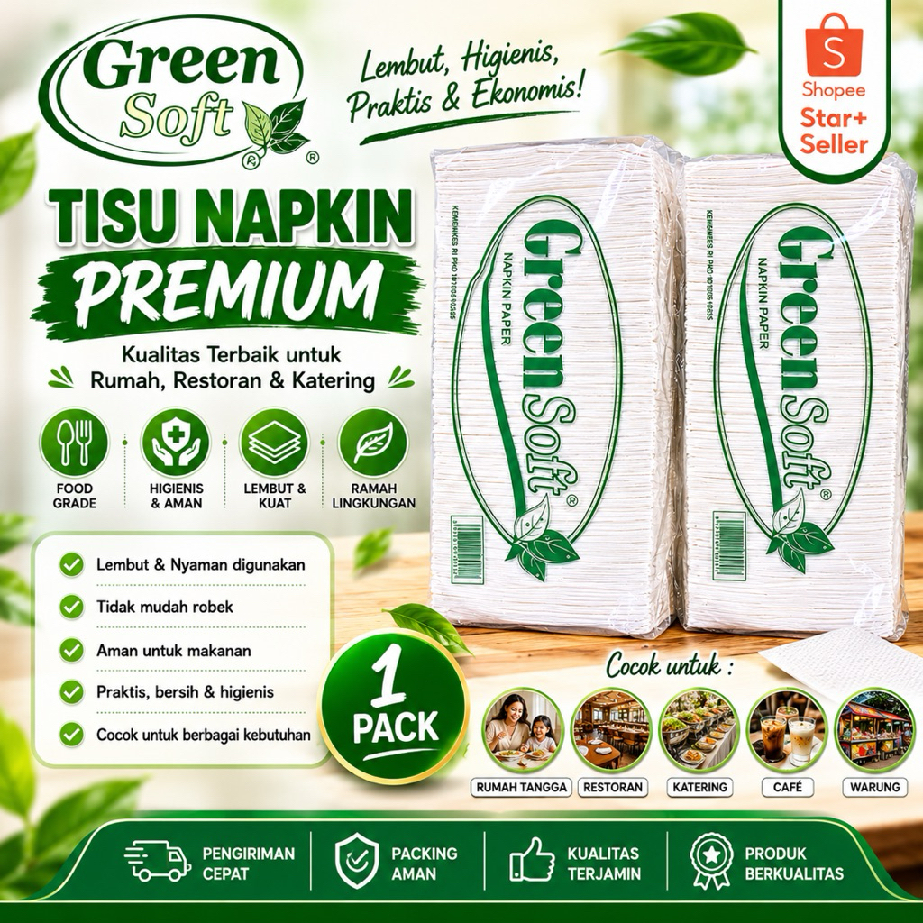 TISU NAPKIN GREEN SOFT PREMIUM ISI 500 PCS
