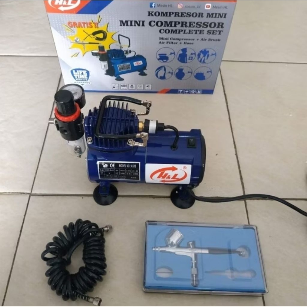 Mesin Kompresor Compressor Angin Listrik Mini H&L Set Komplit Selang dan Air Pen Brush