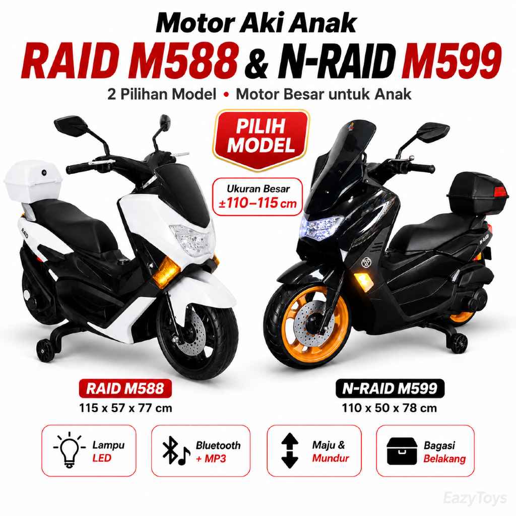 Motor Aki Anak RAID PMB M588 N-Raid M599 Mainan Motor Anak Bisa Dinaiki Model NMAX