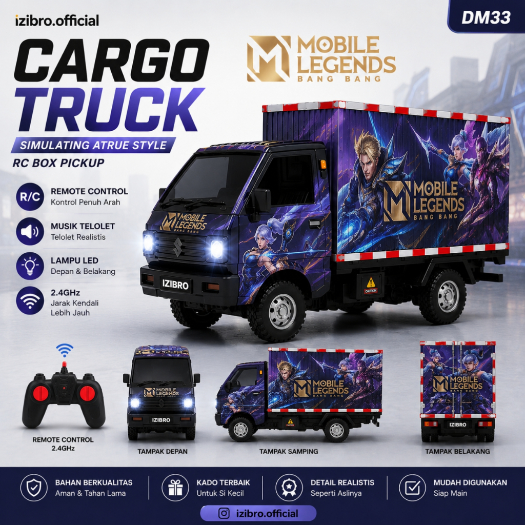 IZIBRO - MAINAN MOBIL REMOT CONTROL RC PICKUP BOX EDUKASI MOTORIK ANAK TELOLET BASURI MOBILE LEGEND