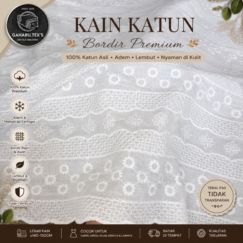 bahan katun bordir premium - bahan katun bordir meteran - katun bordir meteran