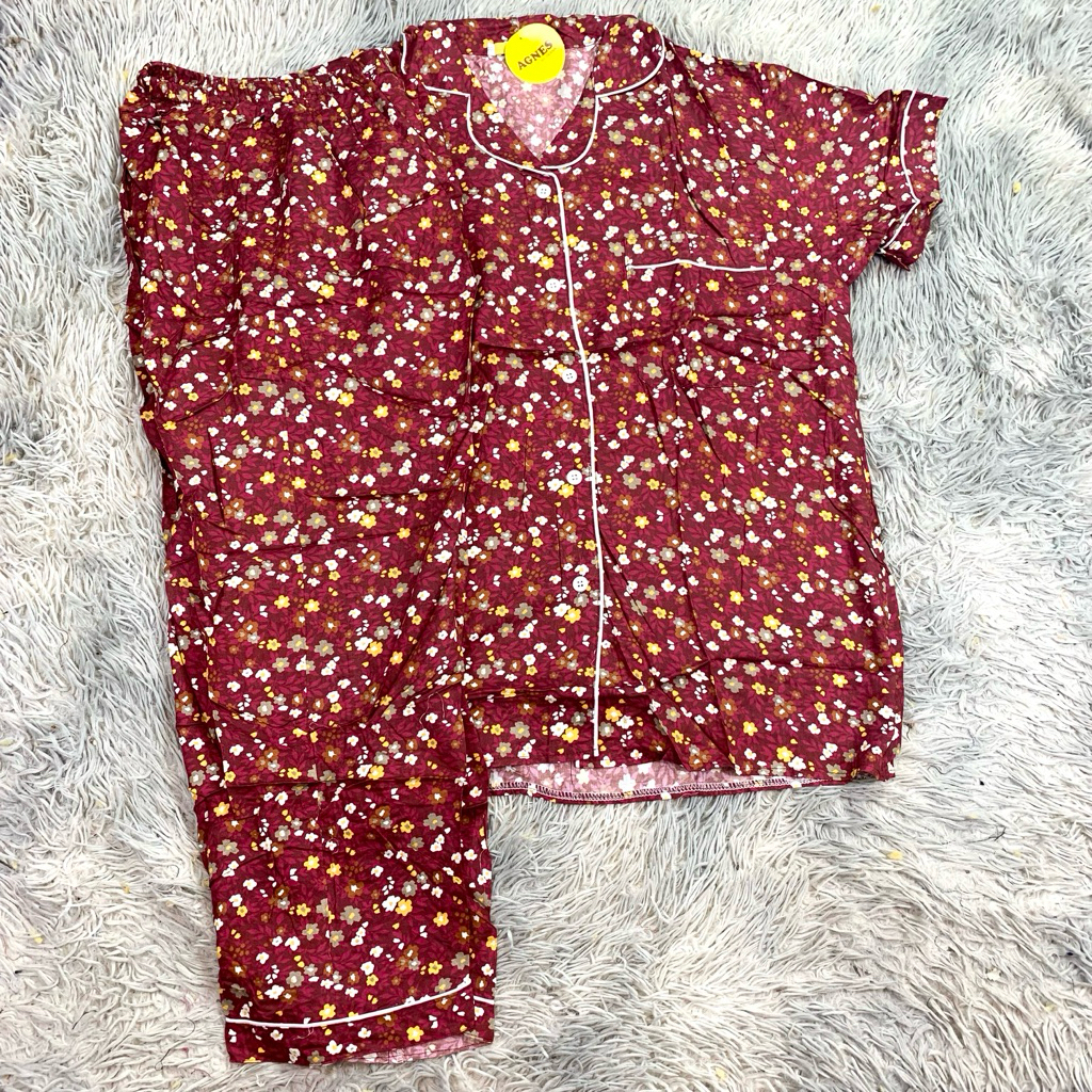 Tebobok - LD 120 Jumbo Agnes Stelan Rayon Tebal CP Lengan 7/8  CP Rayon | Baju Tidur Agnes Piyama Ra