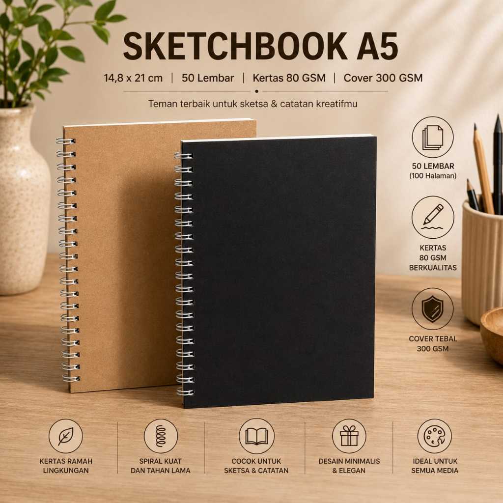 [READY] Note book A5 Vintage Aesthetic Cover Hitam Dan Coklat Cover Kraft 50 lembar 100 Halaman
