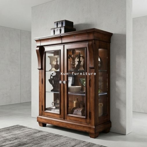 lemari hias kaca Almari pajangan jati | kun furniture