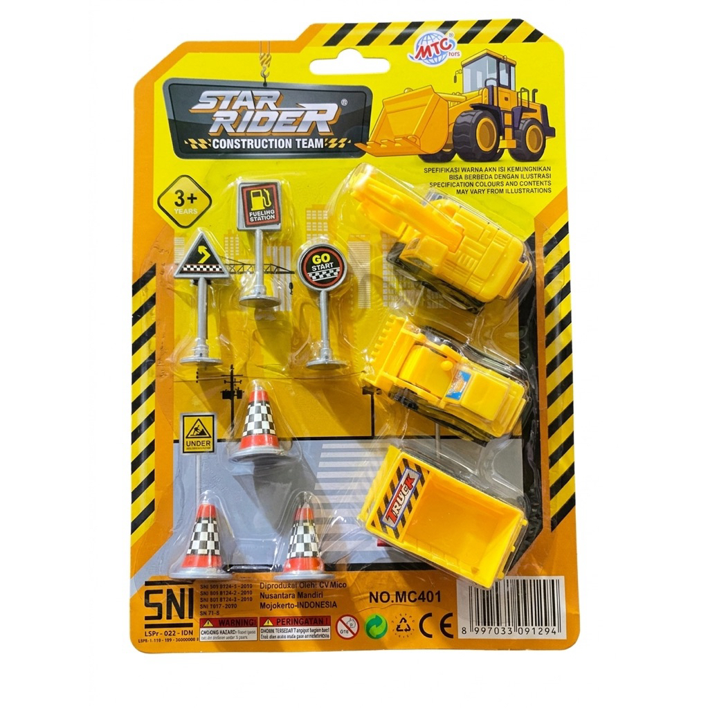 mobil Star Rider construction team / rambu set isi 3 / mobil mobilan truk