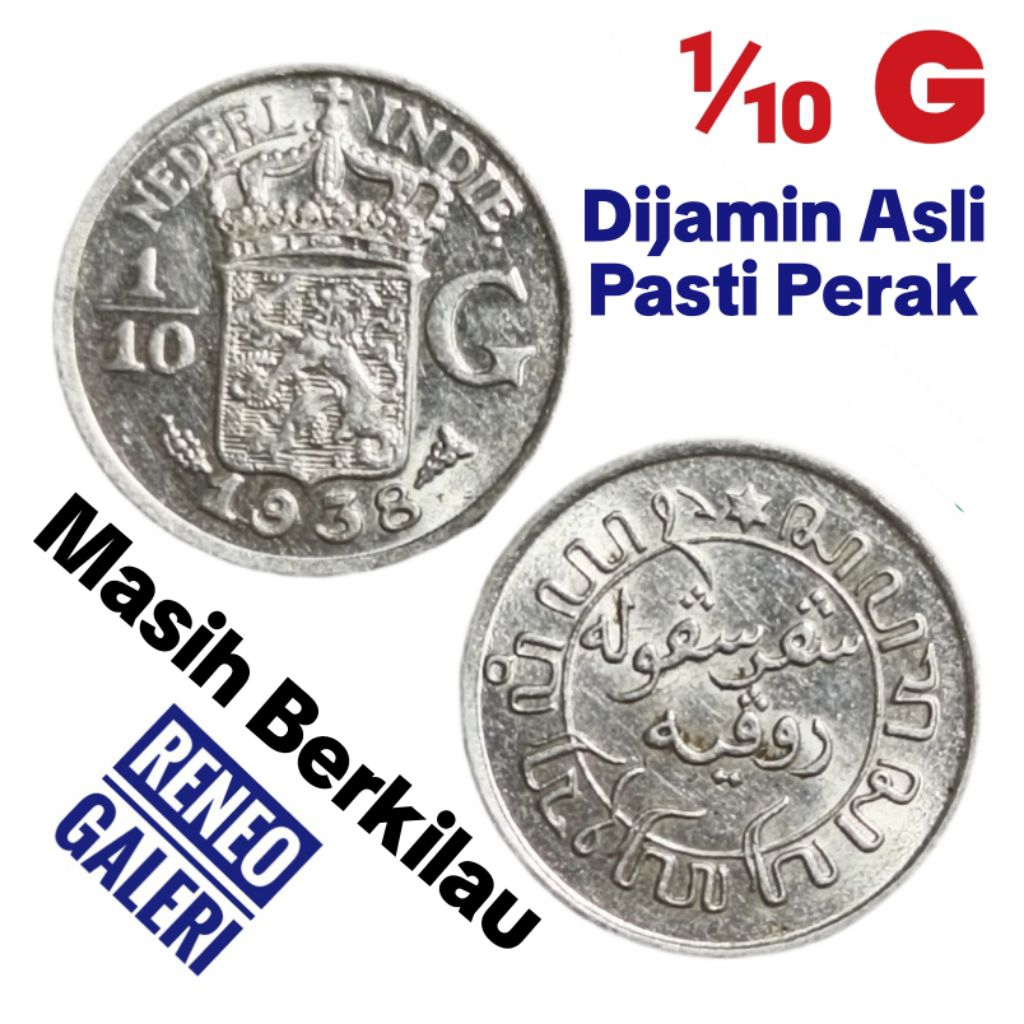 Dijamin asli 1/10 Gulden Mungil kecil Nederlandsch indie Golden era wilhelmina jaman Hindia belanda 