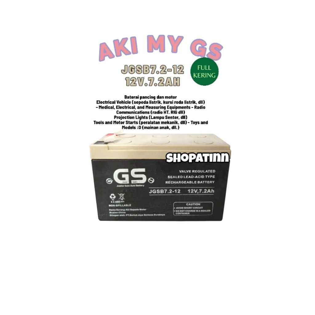 1 pcs AKI MYGSS / MY GSS / MYGS tipe JGSB7.2-12 / JGSB 7,2-12 / 12V 7,2AH / JGBS 12V - 7.2 / Aki pan