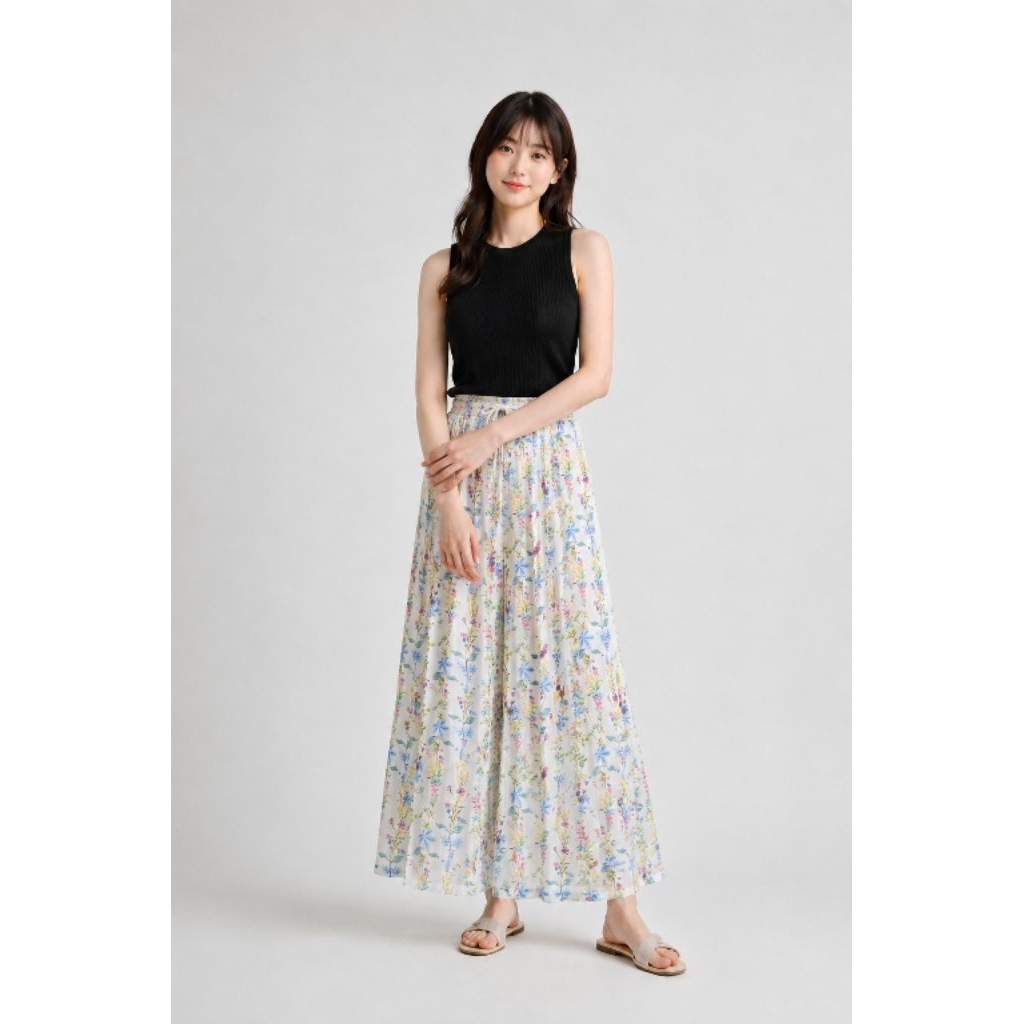 Pants Cullot Chiffon Japan Flower Pattern
